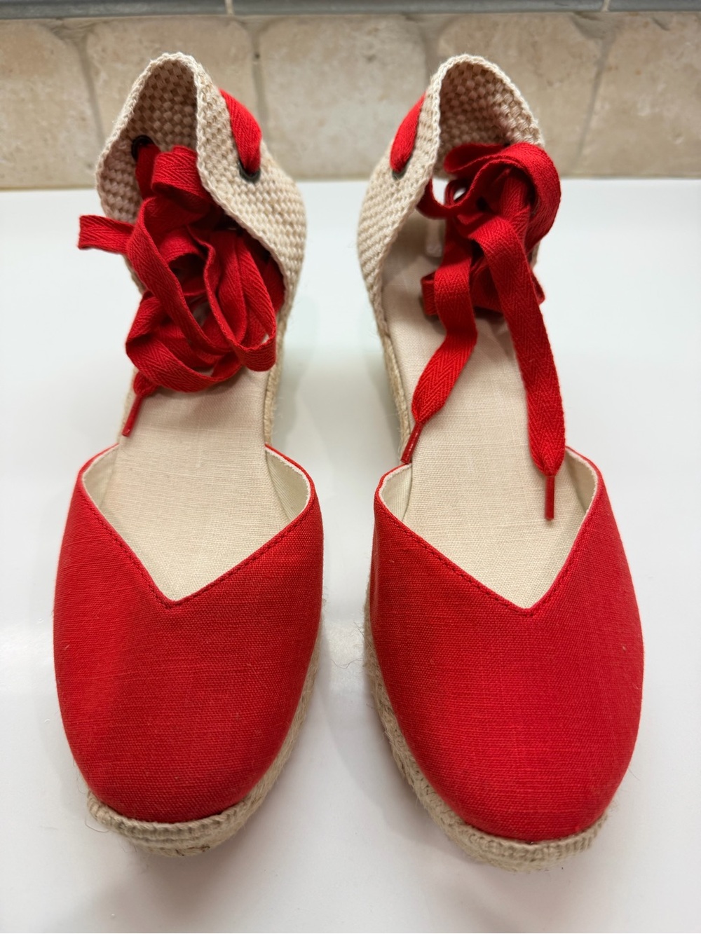 Soludos Marseille Red Women's Espadrille Wedge Tie-Up Flats - NWOT - Size 7